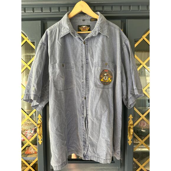 1993 Vintage  Harley Davidson 90th Anniversary Button up XXXL blue Mens - Picture 2 of 7